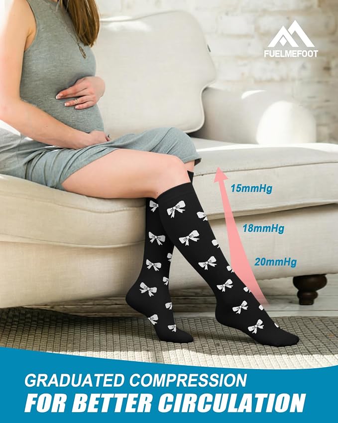 6 Pairs Compression Socks for Women & Men 15-20mmHg Knee High Socks | Graduated Compression Socks Supports Circulation, Ideal for Nurses Pregnancy, Travel, Flying, Running & Daily Wear - Image 4