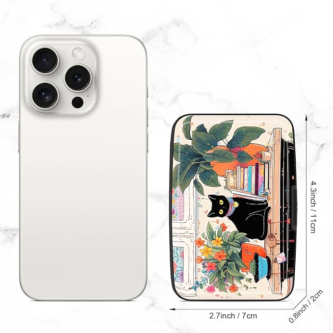 Credit Card Holder, Mini Aluminum Card Wallet RFID Blocking Slim Metal Hard Card Case for Women Men, Cat on Closet - Image 2