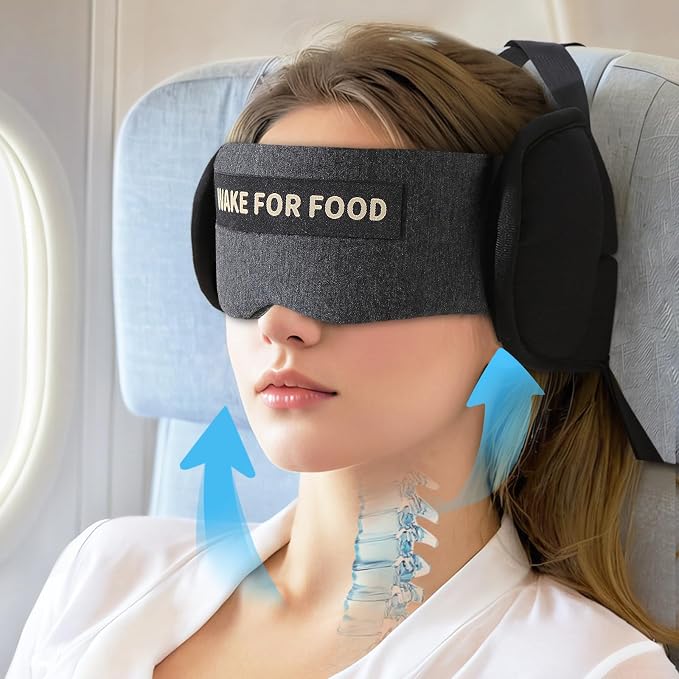 Travel Pillows for Airplanes, Plane Pillow with Eye Mask for Long Flights Sleeping, 360° Support Airplane Head Strap Compact Flight Essentials for Travel Sleep Neck Upright, Stop Head Bobbing (Grey) by ARLIKSI