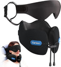 SARISUN Travel Neck Pillow for Airplane with Head Support Strap and 3D Eye Mask, Dual Density Foam Neck Support Airplane Travel Pillow for Long Flights/Car Road Trips/Office Naps, Black by SARISUN