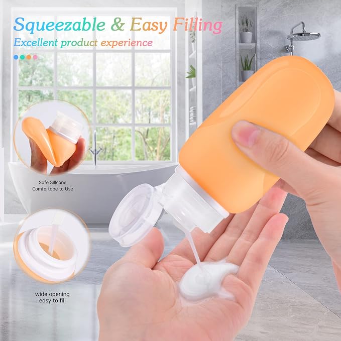 Morfone Travel Bottles 4Pack Leak Proof Silicone, Refillable for Toiletries | BPA-free & odorless | Wide mouth for easy filling | For shampoo, lotion & more | Cruise & flight essential - Image 4