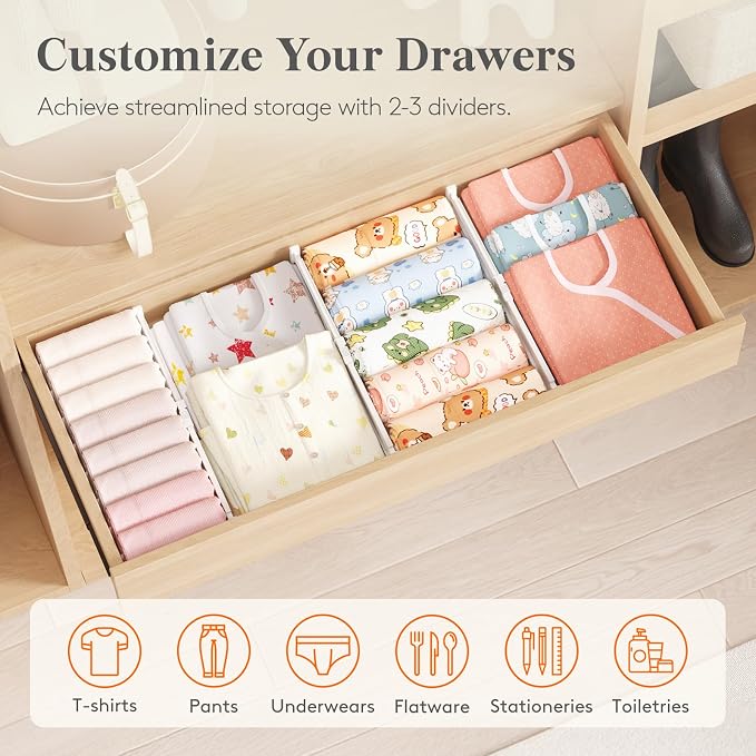 Lifewit 3.2" High Drawer Dividers for Clothes, Adjustable Drawer Organizers | 10.5"-16.5" Expandable Plastic Separator for Dresser, Kitchen, Cabinet, Closet, Nursery, Socks & Underwear Storage, 6 Pack - Image 9