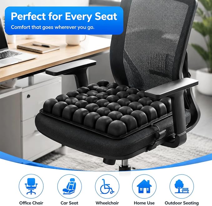 Travel Cushion for Airplane, Ergonomic Air Cell Design for Long Flights, Inflatable Seat Cushion for Office, Car and Wheelchair Use, Portable Inflatable Cushion with Compact Travel Design - Image 4