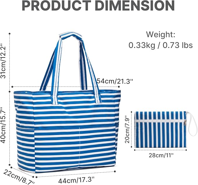 G4Free Large Beach Bag Waterproof Sandproof, Zipper Pool Tote for Women | XL Large Capacity, with Wet Compartment, Foldable Packable with A Pouch, for Swim Travel Grocery - Image 5