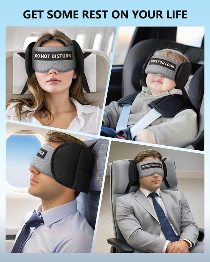 Travel Pillows for Airplanes, Airplane Head Strap with Eye Mask for Long Flight Sleeping Travel, 360° Support Neck Pillow for Plane Car Road Trips Seat Sleep, No Head Waving (White) - Image 6