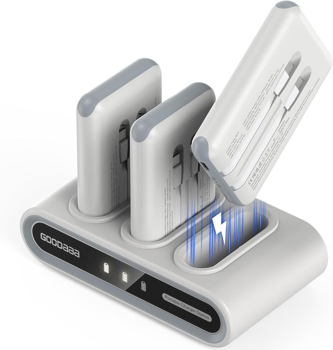 GOODaaa Portable Charger, 3-Pack 10000mAh Slim Power Bank Built in Cables, 3 Outputs 1 Inputs Family Power Hub for All Mobile Devices, Charging Station Set Includes 140 DlY Stickers, for Home,Office by GOODaaa