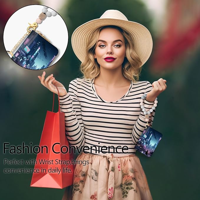 Blusabaca RFID Credit Card Holder Small Women Travel Wallet, Cyberpunk Art | Removable Keychain, Case with Zipper, Vegan PU Leather, Cash Coin Pocket, Business Accordion Purse, Ladies Female Gift - Image 2