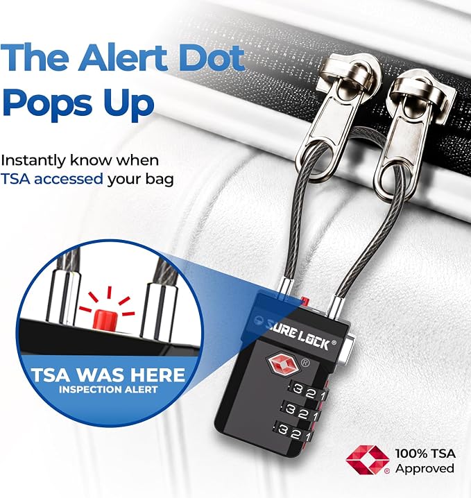 SURE LOCK TSA Approved Luggage Locks with Open Alert & Easy-Read Dials, Re-settable 3-Digit Combination, Zinc Alloy Body for Suitcase, Backpack, Gym Lockers(Black 1 Pack) - Image 3