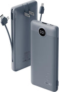 VRURC Portable Charger Built-in Cables and AC Wall Plug, USB C Power Bank 10000mAh, Travel Battery Portable Phone Charger Compact Lightweight External Battery Pack for Smart Phones, Tablets etc-Grey by Home