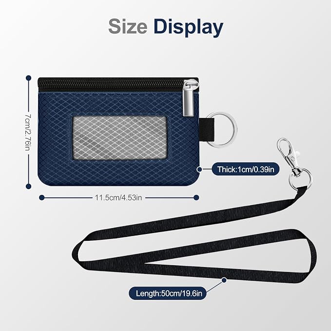 Minimalist RFID Blocking Small Wallet with ID Window,WaterResistant Zip Id Case Wallet with Lanyard Keychain for Cards,Cash,Travel,Women,Men (Dark Blue/Light Gray) - Image 5