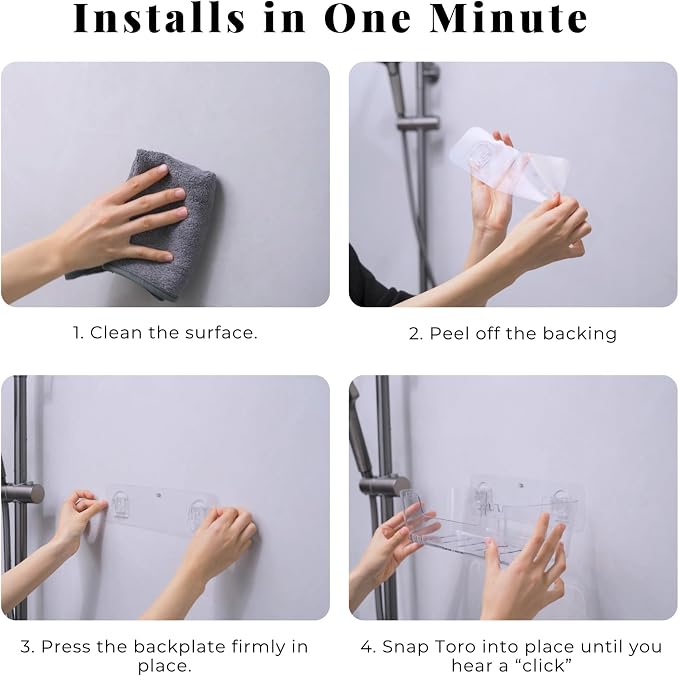 Bathtub Toy Storage, Clear Wall-Mounted Bath Toy Holder, No-Drill | 2 Adhesive Backplates Included, BPA-Free PET, Fast-Drain Design, Detachable, 13 lb Load Capacity - Image 7