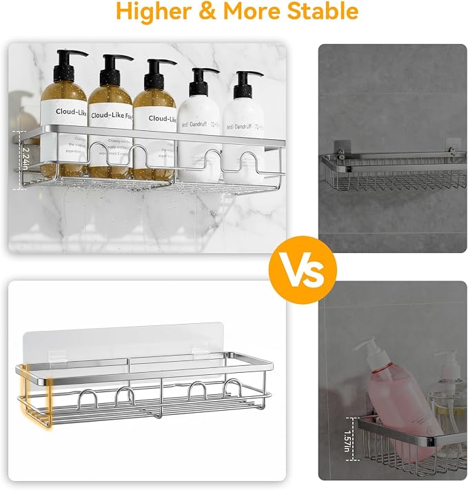 Adhesive Shower Caddy, Large Capacity Shower Racks for Inside Shower, No Drill Bathroom Shower Organizer and Storage, 2 Pack Silver Bathroom Shelves, Home Decor Rv Accessories, Apartment - Image 4