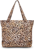 TOPDesign 1-Pack Canvas Tote Bag with an External Pocket, Reusable Grocery Shopping Bag, Top Zipper Closure, Daily Essentials (Leopard) by TOPDesign