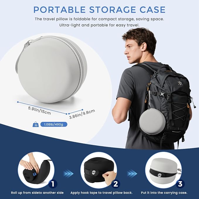 Travel Neck Pillow for Airplane, Neck Travel Pillow, Upgraded Soft 100% Pure Memory Foam - Lightweight and Stowable - Ergonomic Design for Long Flights, Car, Train, Office Use - Image 8