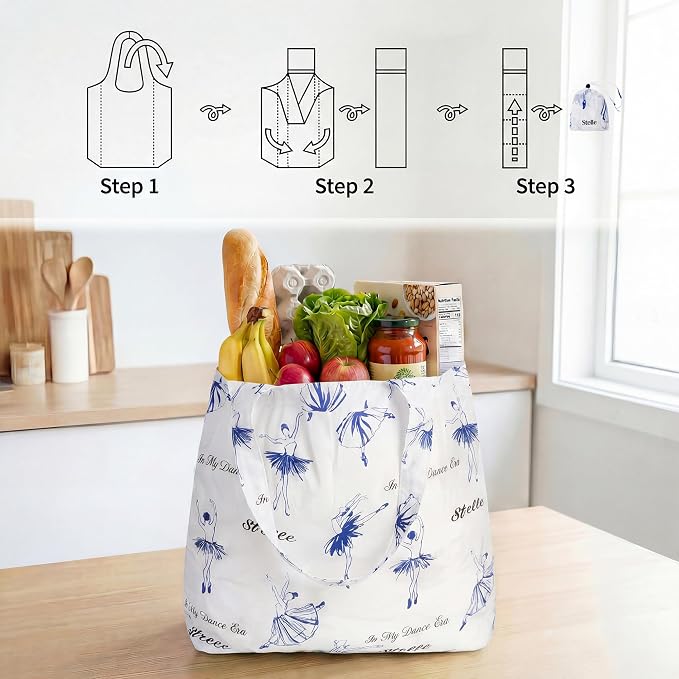 Stelle Lightweight Reusable Grocery Bag with Handles Ripstop Nylon Foldable Tote Shopping Bags for Travel and Groceries - Image 6