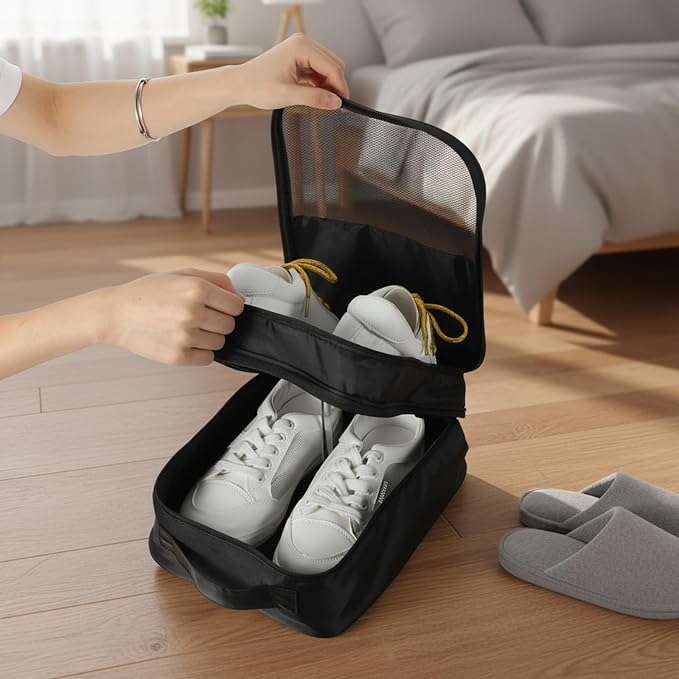 2pcs Shoe Bags for Travel shoe travel bags for packing in suitcase Portable shoes pouch Shoes Storage Bag Organizer Luggage Shoess Organizer for Women and Teenager Holds 3 Pair (Black) - Image 7