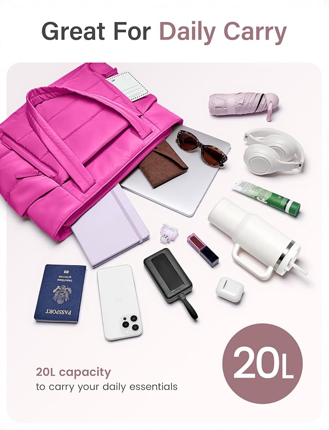 Uselike Tote Bag for Women with Zipper, Quilted Puffer Tote Bag with Compartments, Lightweight Puffy Work Bags for Women - Image 3