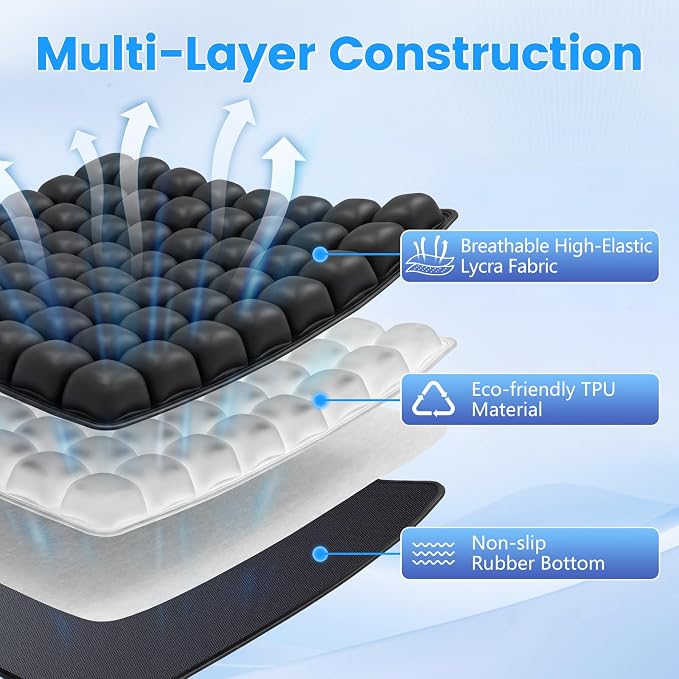 Inflatable Seat Cushion,Airplane Seat Cushion for Long Flights,Press Type Air Inflatble Cushion for Office,Chairs,Car and Wheelchair,Dark Black - Image 2