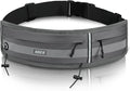MIER Running Belt for Women & Men, Fanny Pack with Marathon Bib Clip, Gray | Slim Adjustable Phone Holder Pouch; Reflective Waist Packs for Running Essentials; Waterproof Zipper Pockets by MIER