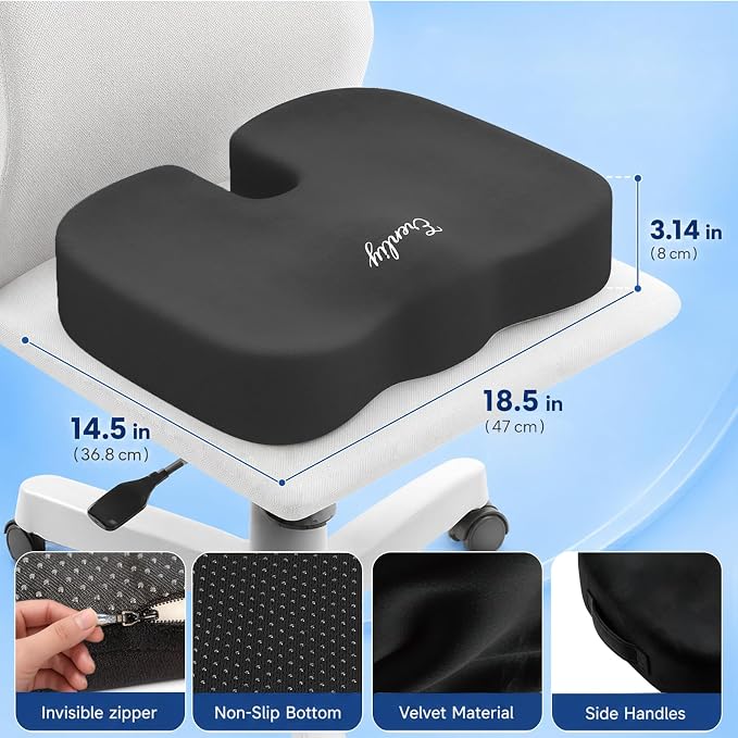 2 Pack Seat Cushion Memory Foam for Office Chairs Car, Black and Gray | Office Chair Cushion for Desk Airplane, Butt Pillow for Long Sitting Sciatica, Hip, Coccyx,Tailbone Pain Relief - Image 3