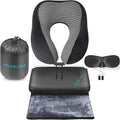 Travel Blanket Luxury Travel Set - Ergonomic Airplane Neck Pillow 100% Pure Memory Foam and Super Soft Fleece Blanket - Premium 3D Sleep Mask & Earplugs - Ultimate 4-in-1 Traveling Kit Black by ProGlobe