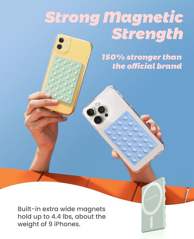 amBand Cute Preppy Stuff Silicone Suction Cup Phone Mount, Detachable Sticky Grip Holder for MagSafe Case, Easy to Use Video Accessories for Yoga/Dance/Call/Fitness, Matcha Green - Image 3