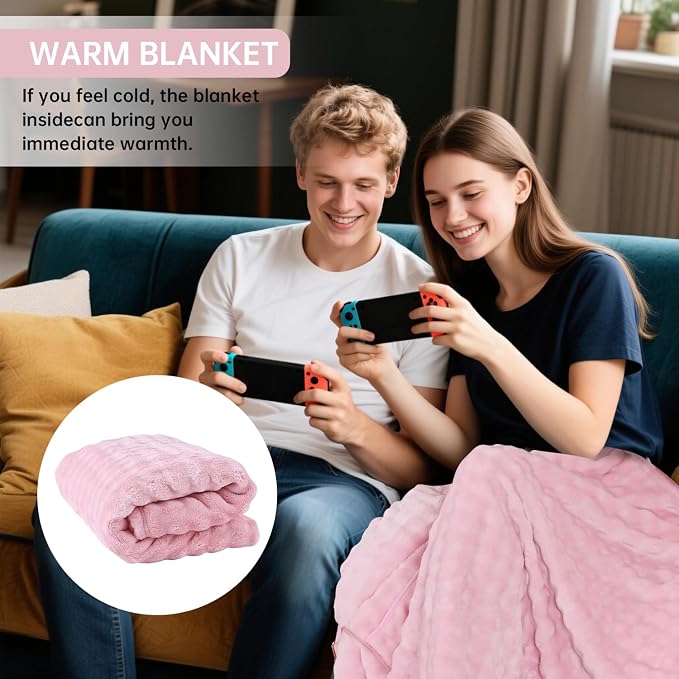 Travel Blanket and Pillow-2-in-1, Ultra-Soft&Compact, Airplane Blanket with Hand Luggage Belt and Backpack Clip,Travelers Accessories Gifts, 61x43 Inches(Pink - Image 5