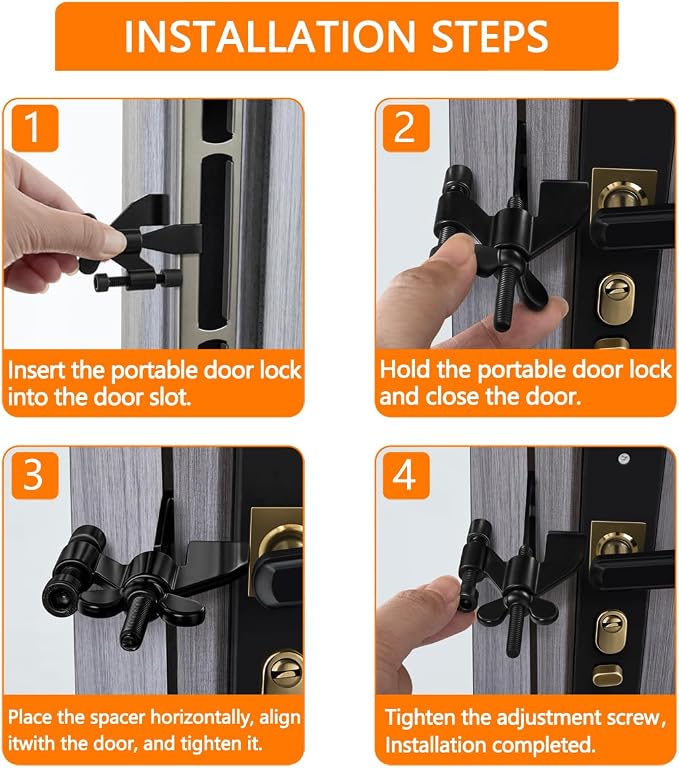 Grey Adjustable Heavy Duty Portable Door Lock,No Drill | Enhanced Safety Door Lock,for Home,Travel,Hotels,Apartments Prevents Unauthorized Entry,Silicone Protector Caps Included - Image 6