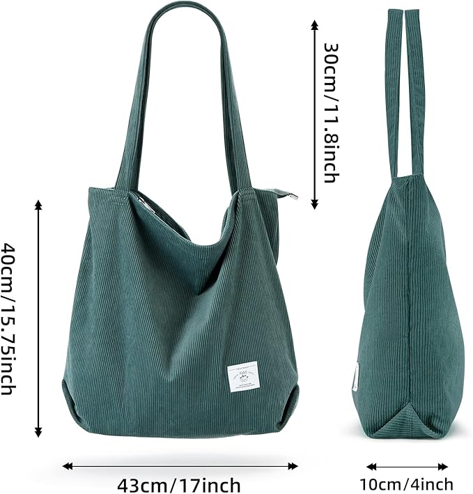 KALIDI Women Corduroy Tote Bag Zipper Casual Tote's Handbag Big Capacity Shoulder Bag with Pockets - Image 5