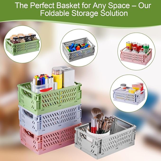 HUUSMOT 2-Pack Collapsible Plastic Storage Baskets, Blue, 9.8"x6.5"x3.8" | Pastel, Space-Saving, Collapsible Plastic Bins, Cute Mini Storage Crates, for Classroom, Kitchen, Office, Bedroom - Image 5