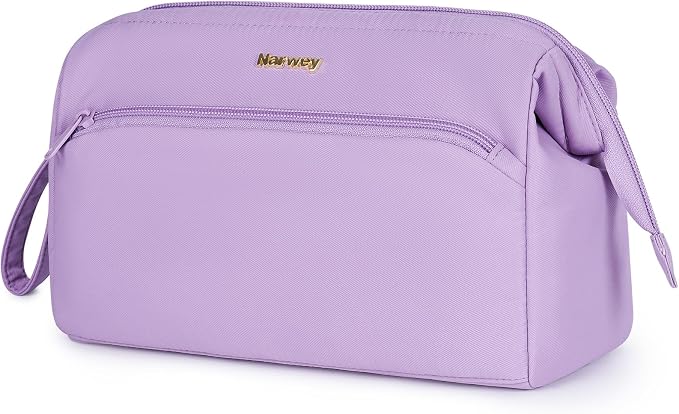 Narwey Large Travel Makeup Bag For Women Girls, Wide Open Cosmetic Bag, Portable Toiletry Bag for Cosmetics, Toiletries, Skincare, Brushes (Purple) by Narwey