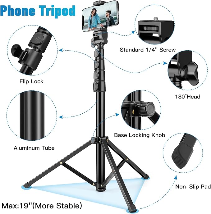 Victiv Phone Tripod, 70" Tripod for iPhone with Remote and Phone Holder | Compatible with Cellphone Camera Gopro, Standing Tripod Stand Perfect for Selfies, Video Recording, Vlogging, Live Streaming - Image 8