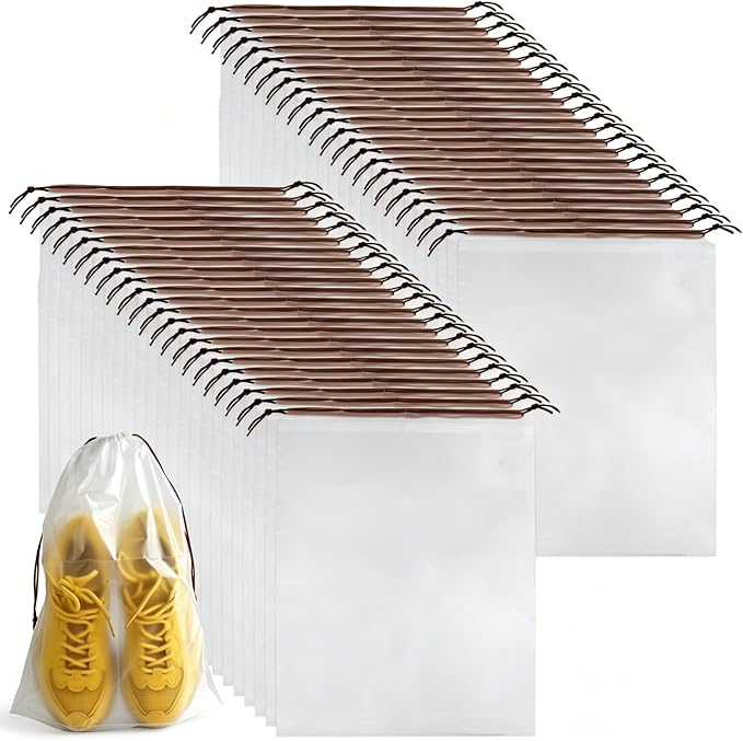 50 Pcs Shoe Bags for Travel, PLULON 15.7" x 11.8" Clear Drawstring Storage Bags Shoes Organizer for Packing Waterproof Dustproof Women Men Portable Travel Essentials by PLULON