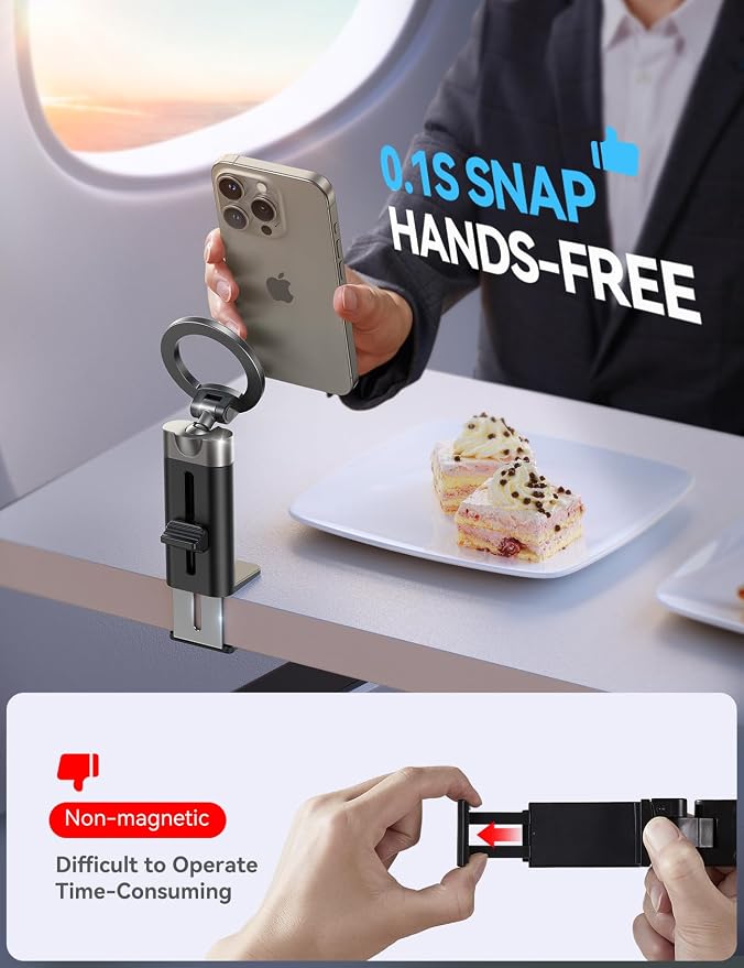 JOYROOM 【360° Metal Ball & Titanium】 Magsafe Airplane Phone Holder, Travel Essentials for Airplane Phone Mount, Universal Travel Phone Holder for Plane, Must Have for iPhone 17 16 15 14 13 - Image 5