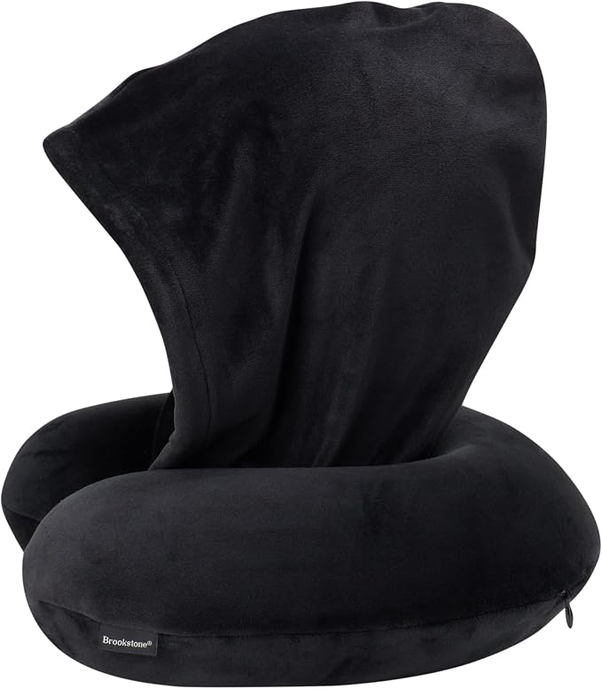Brookstone Travel Pillow U-Shaped Memory Foam Hooded Pillow with Snap | Attached Hood Blocks Light for Deeper Sleep on Flights, Soft Cushioning Contours to Your Head, Closure Clips to Any Bag - Image 5
