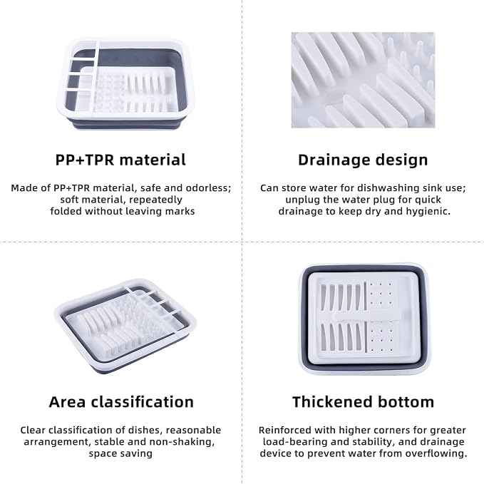 THANSTAR Collapsible Dish Drainer Portable Dinnerware Drainer Organizer for Kitchen RV Campers Travel Trailer Space Saving Kitchen Storage Tray - Image 7