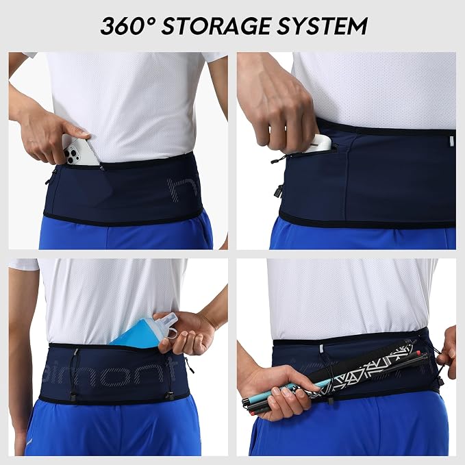 Haimont No-Bounce Running Hydration Belt for Trail & Daily Runs, Blue, S | 500ml Soft Flask Compatible, Zip Pocket, Gel Storage, Pole Loops, Reflective Details - Image 7