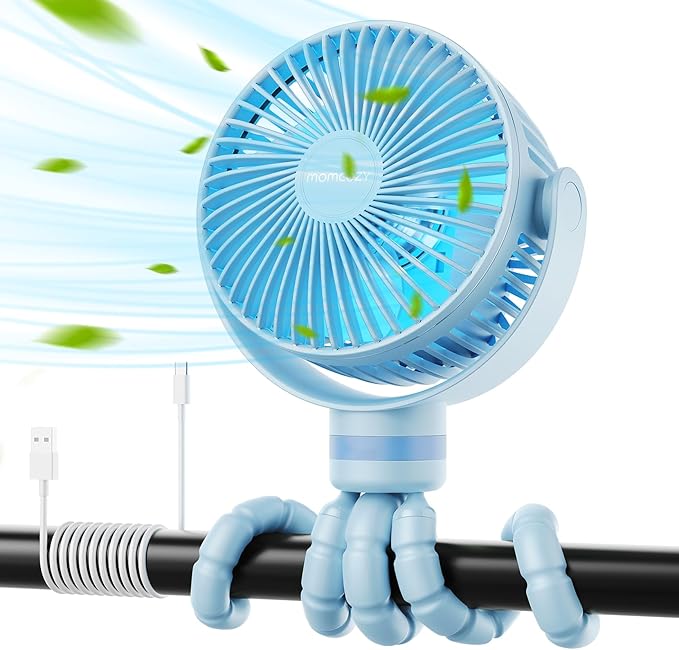 Momcozy 8000mAh Portable Stroller Fan, 27H Ultra-long Battery Life | Detachable 4 Speed 360°Rotate LED Night Light with 2 Modes, USB Rechargeable Handheld Cooling Fan for Travel/Car Seat/Bedroom by Momcozy