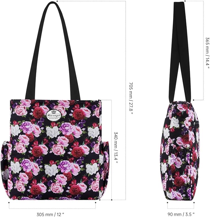 HUA ANGEL Floral Tote Bag - Casual Shoulder Bag Daily Tote Bag with Zipper Gym Travel Shopping Work Handbag for Women - Image 3