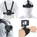 Chest Mount Harness, 4 in 1 Accessories Kit Compatible for Gopro Hero 13/12/11/10/9/8/7/6/5/4/3,Head Strap Mount,360°Rotation Wrist Strap Mount,Backpack Clip Holder,Adjustable Action Camera Mount Set by ChromLives