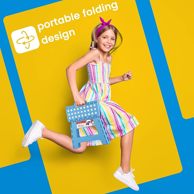9 Inch Folding Step Stool for Kids and Adults, Holds 300 lb, Blue | Heavy Duty Foldable Stools, Lightweight, Non-Slip, for Toddler, for Kitchen Bathroom Bedroom Outdoor, Collapsible with Handle - Image 8