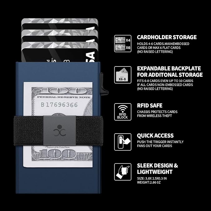 SEMORID RFID Blocking Slim Card Holder Wallet for Men Wallet Minimalist | Durable Expandable Backplate Compact Smart Metal Pop Up Wallet Front Pocket Holds 12+ Cards Plus Cash, Birthady Gifts for Men - Image 8