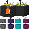 Reusable Grocery Shopping Bags 10 Pack Large Foldable Tote Bags Bulk | Eco Produce Bags with Long Handle for Shopping Groceries Clothes (New 5 Colors) by WiseLife