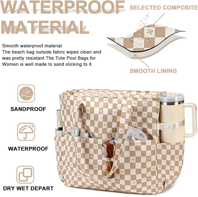 Bluboon Beach Bags for Women, Large Waterproof Tote Bag With Wet Compartment for Pool Weekender Travel Gym - Image 6