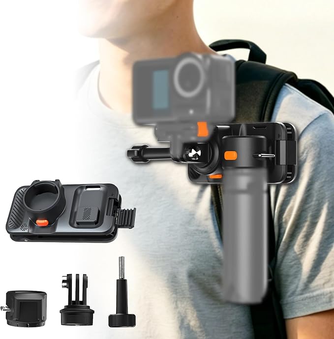 Camera Clip for Backpack Strap Mount,Adjustable Backpack Camera Mount with Multi-Function Adapter,Hands-Free POV Mount for GoPro,DJI Osmo,Insta360(Carbon Black)(No Selfie Sticks & Cameras) by ALTERIFE