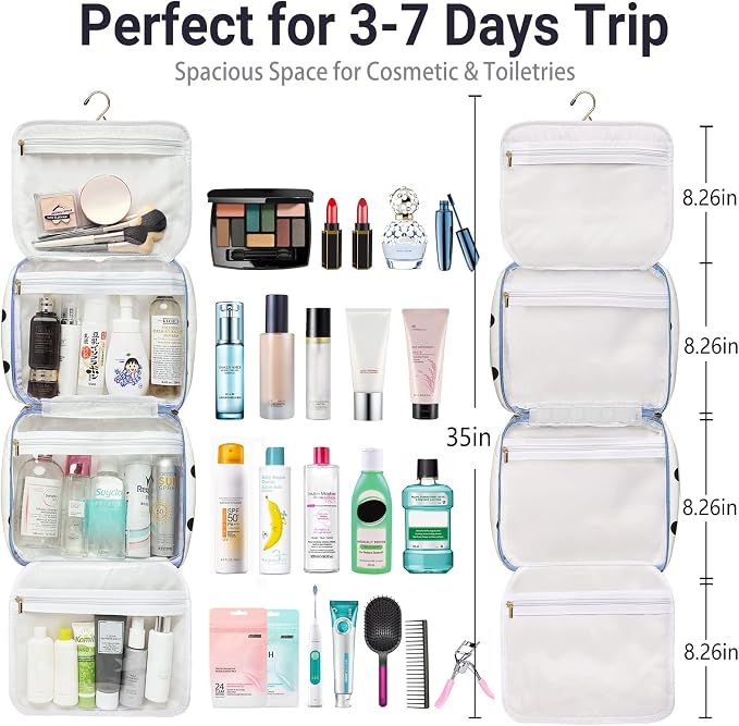 Hanging Travel Toiletry Bag,Large Capacity Cosmetic Travel Toiletry Organizer for Women with 4 Compartments & 1 Sturdy Hook,Perfect for Travel/Daily Use/Christmas - Image 3