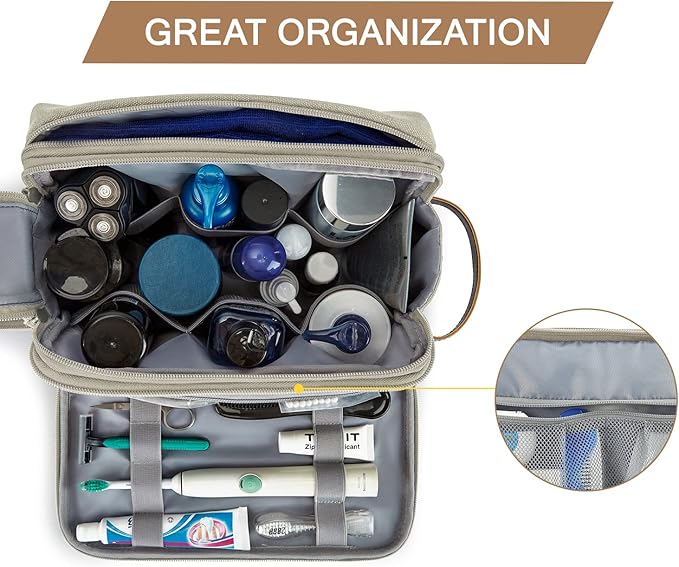 BAGSMART Toiletry Bag for Men, Canvas Travel Toiletry Organizer Dopp Kit Water-resistant Shaving Bag for Toiletries Accessories,Beige-Large - Image 2