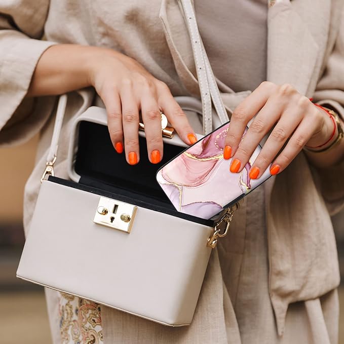 Credit Card Holder, Mini Aluminum Card Wallet RFID Blocking Slim Metal Hard Card Case for Women Men, Pink Marble - Image 7
