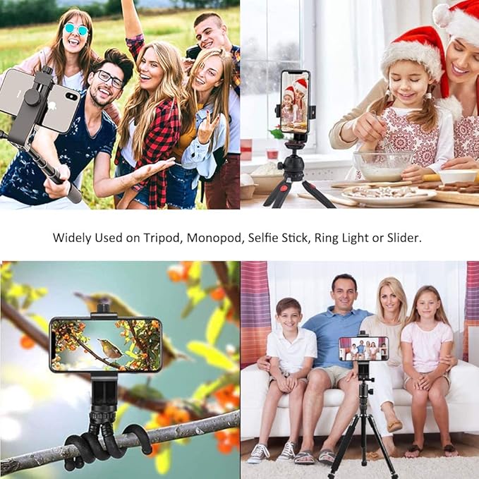 Cell Phone Tripod Mount Adapter, Universal Phone Holder Adjustable Clamp, 360 Degree Rotatable Bracket 1/4" Screw Clip for iPhone, Samsumg, Selfie Stick, Monopod (Black-1 Pack) - Image 5