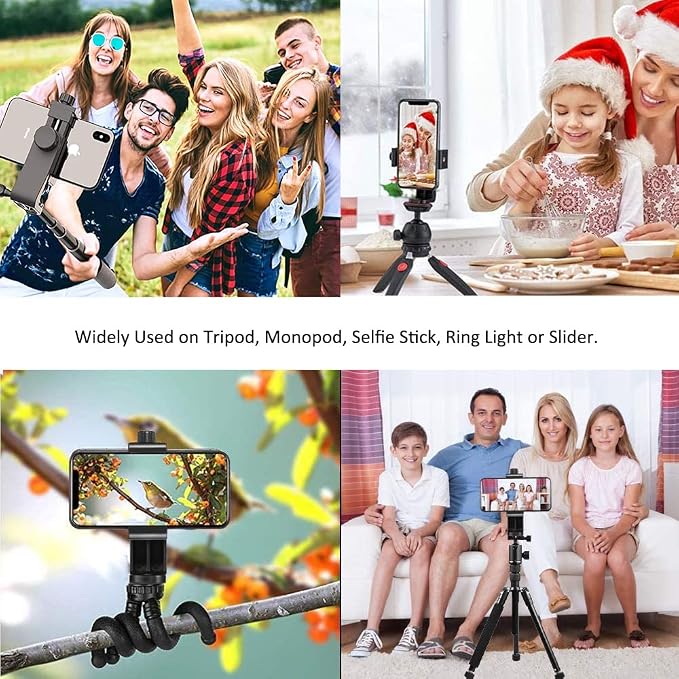 Cell Phone Tripod Mount Adapter, Universal Phone Holder Adjustable Clamp, 360 Degree Rotatable Bracket 1/4" Screw Clip for iPhone, Samsumg, Selfie Stick, Monopod (Black-2 Pack) - Image 6